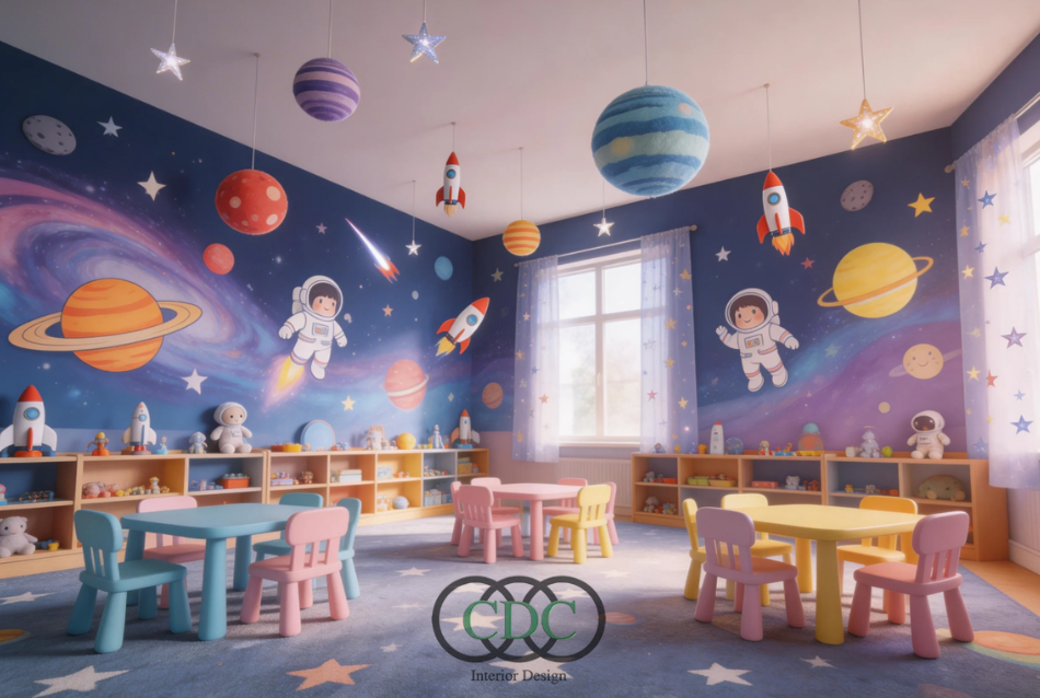 Trang trí lớp mầm non theo chủ đề vũ trụ