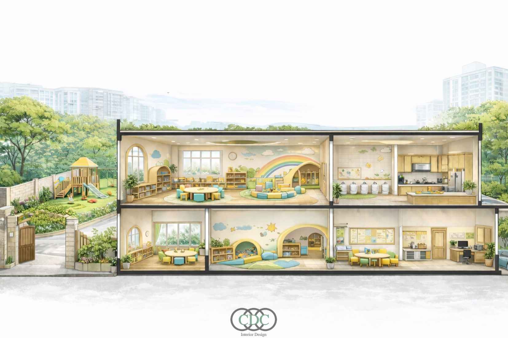 Thiết kế trường mầm non trong khu đô thị 2026 3 bản vẽ mẫu cho các phòng trong trường mầm non