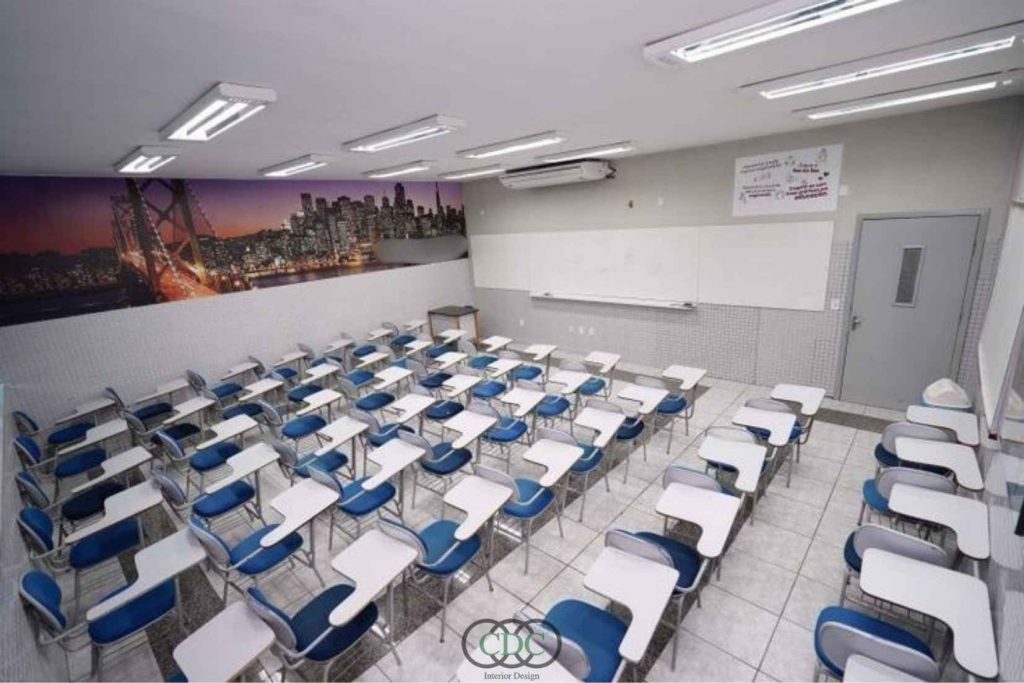 thi công nội thất phòng học hệ thống hoa ngữ tối ưu diện tích