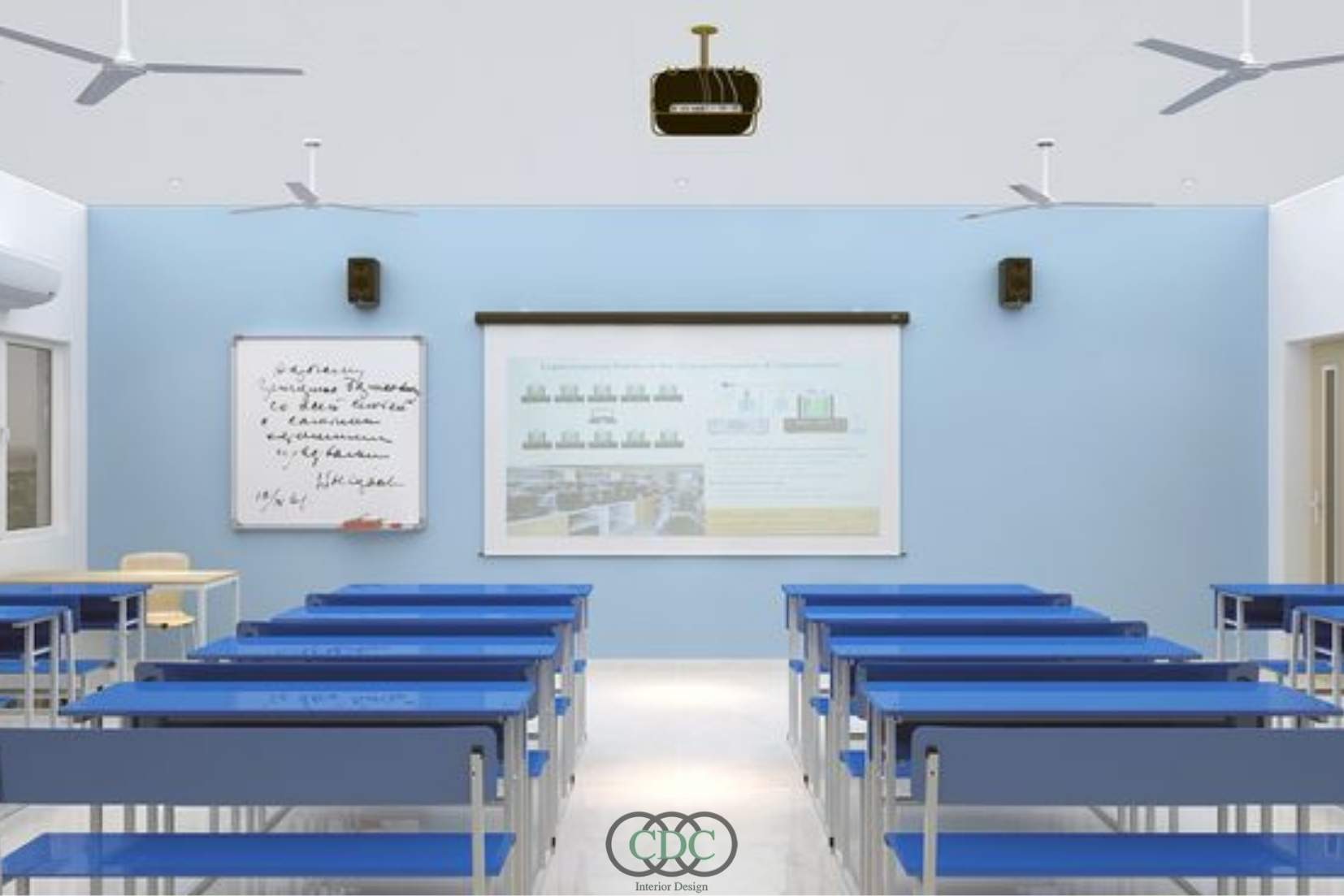 thi công hệ thống phòng học đầy đủ tiện nghi