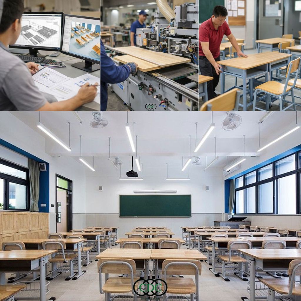 Mô tả sơ lược về toàn bộ quá trinh sản xuất cho đến hoàn thiện lớp học